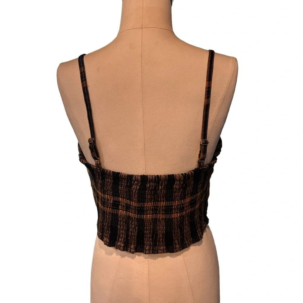 Aeropostale Plaid Cropped Tank, Gold and Black, Size L - Picture 3 of 10